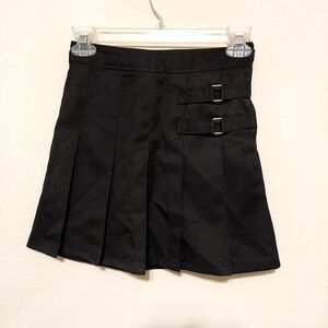 Black Pleated Mini Skirt with Buckle Detail,    Kids Size 8.